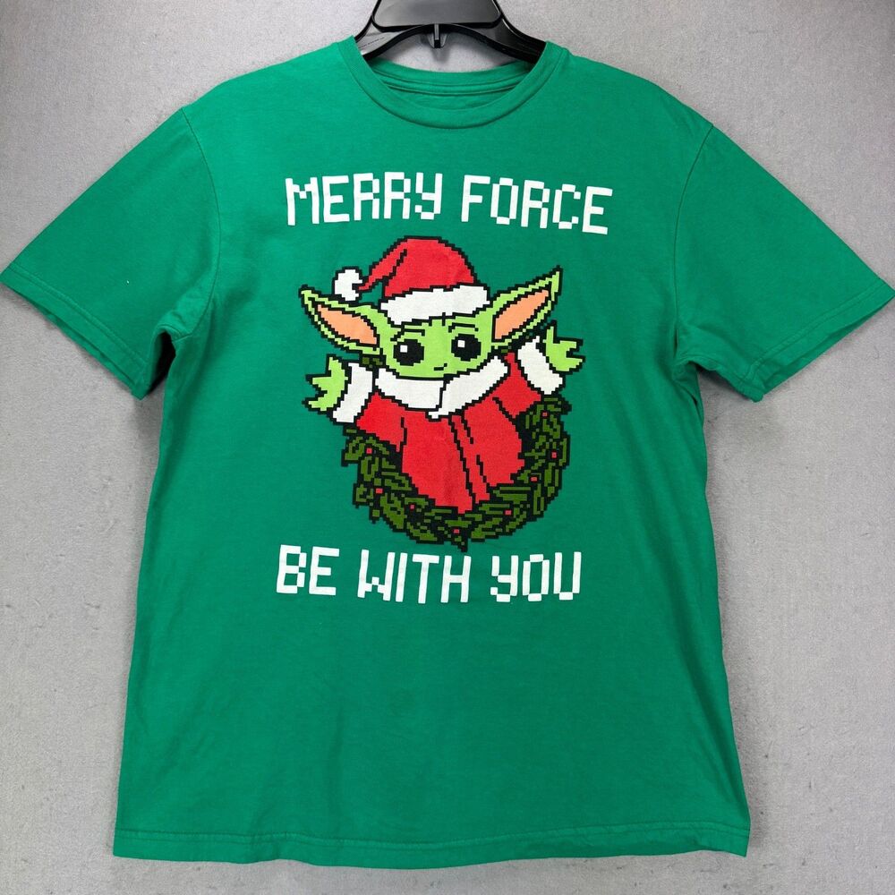 Star Wars Tee Shirt Unisex M Green Baby Yoda Christmas Merry Force Be With You